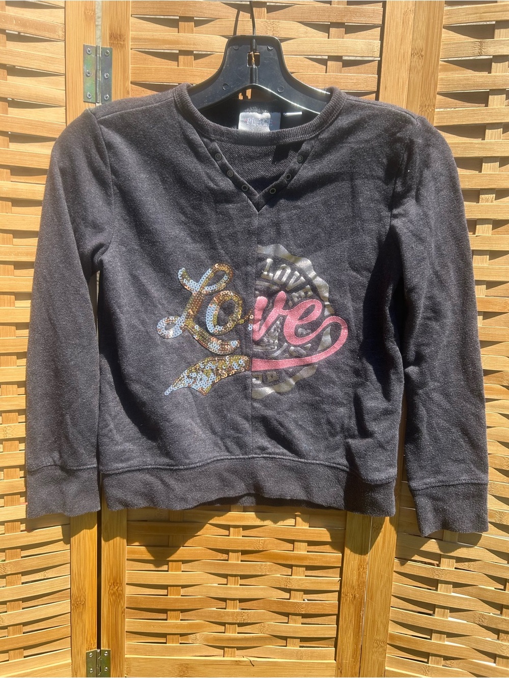 👻5/$13- Place Black Kids Sweatshirt with Sequin Love Graphic